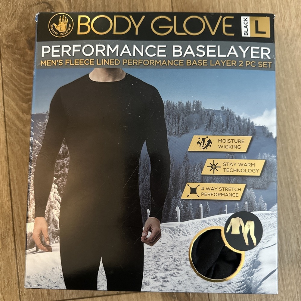 Body‎ Glove Performance Mens Size Large Black Fleece Lined Base Layer 2 Piece